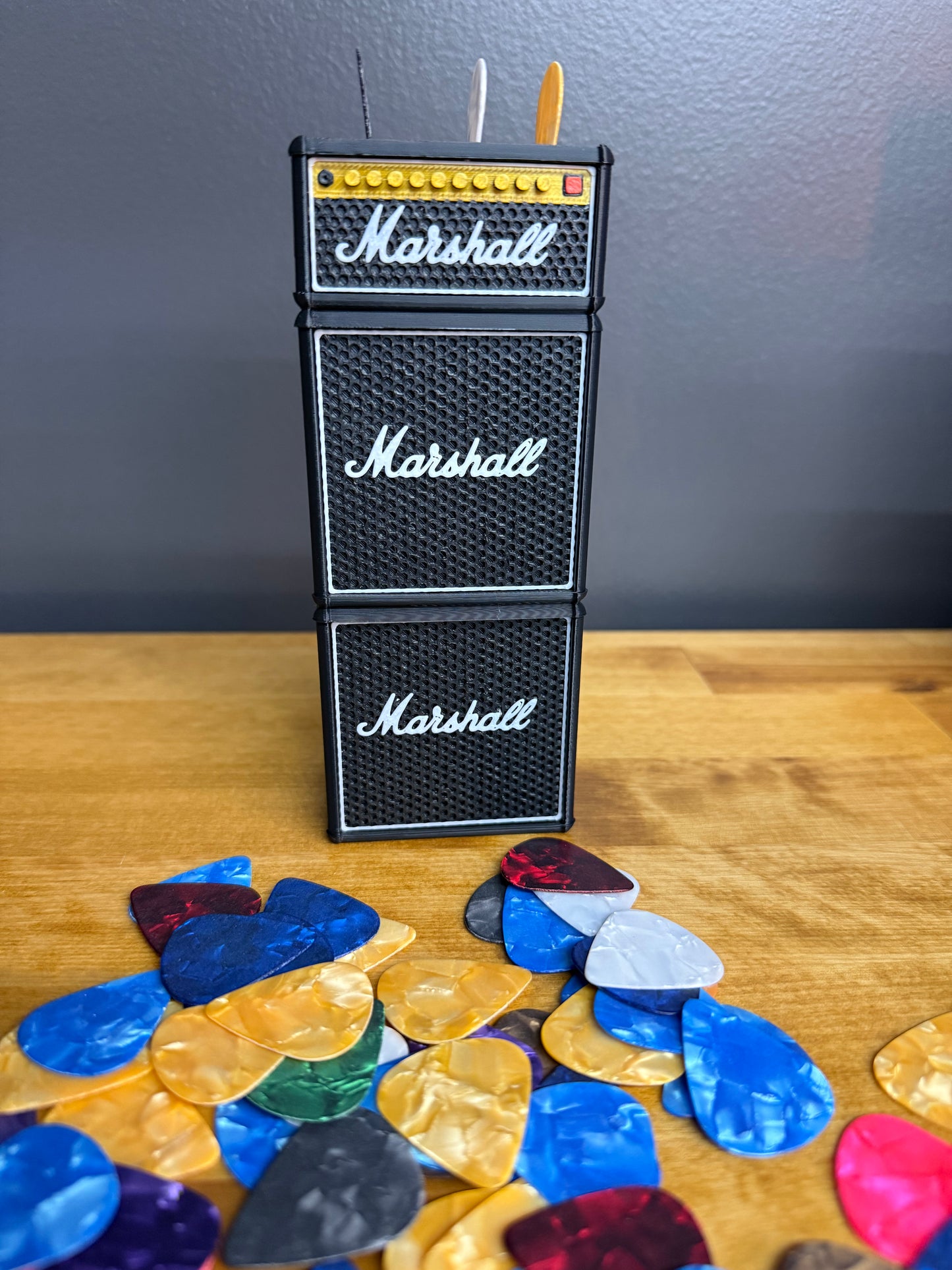 Mini Full Stack Amp Guitar Holder - Holds 11 Picks With Additional Storage